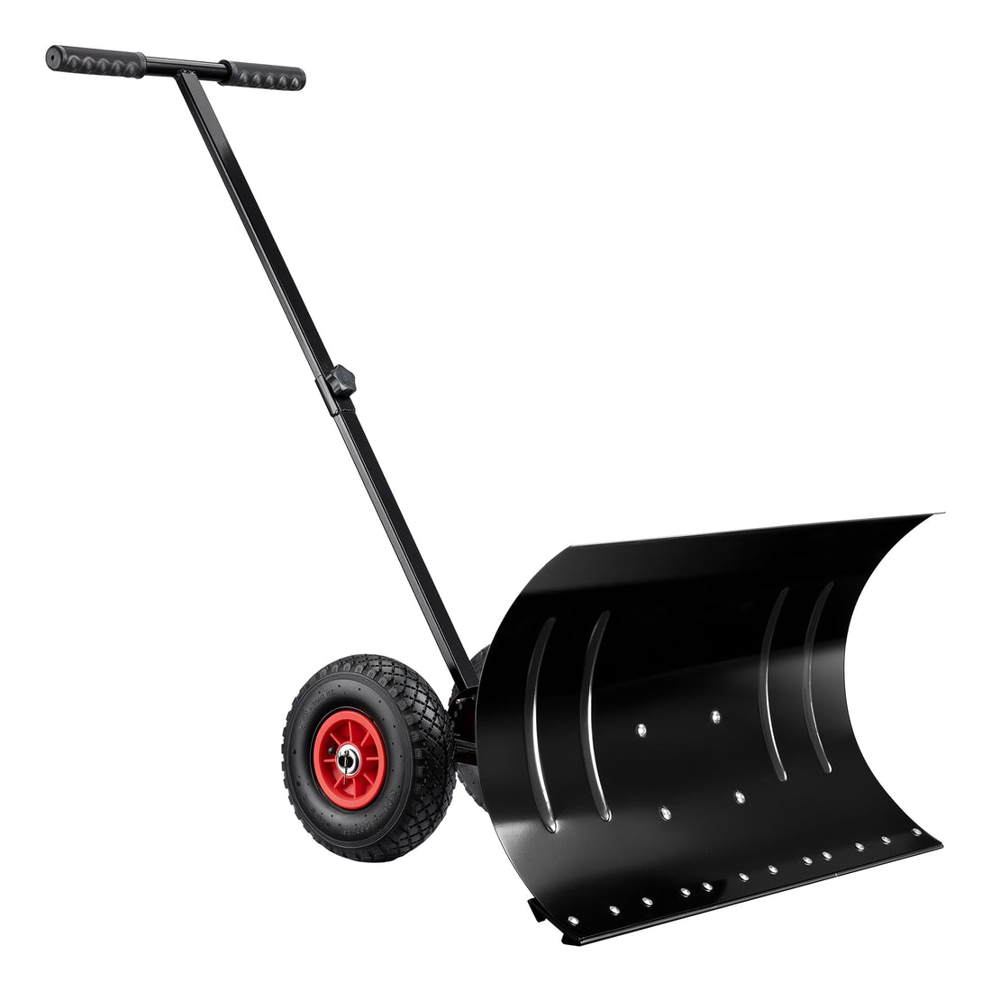 Garvee Schneeschieber mit Rädern – 75x40 cm Stahl-Klinge, 5-fach höhen- & neigungsverstellbar, klappbar & rückenschonend für Einfahrt und Gehweg (Schwarz)