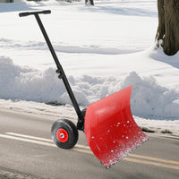 Garvee Schneeschieber mit Rädern – 74x49 cm Stahl-Klinge, 5-fach Neigungsverstellung & höhenverstellbarer Griff für Einfahrt & Gehweg