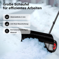 Garvee Schneeschieber mit Rädern – 75x40 cm Stahl-Klinge, 5-fach höhen- & neigungsverstellbar, klappbar & rückenschonend für Einfahrt und Gehweg (Schwarz)
