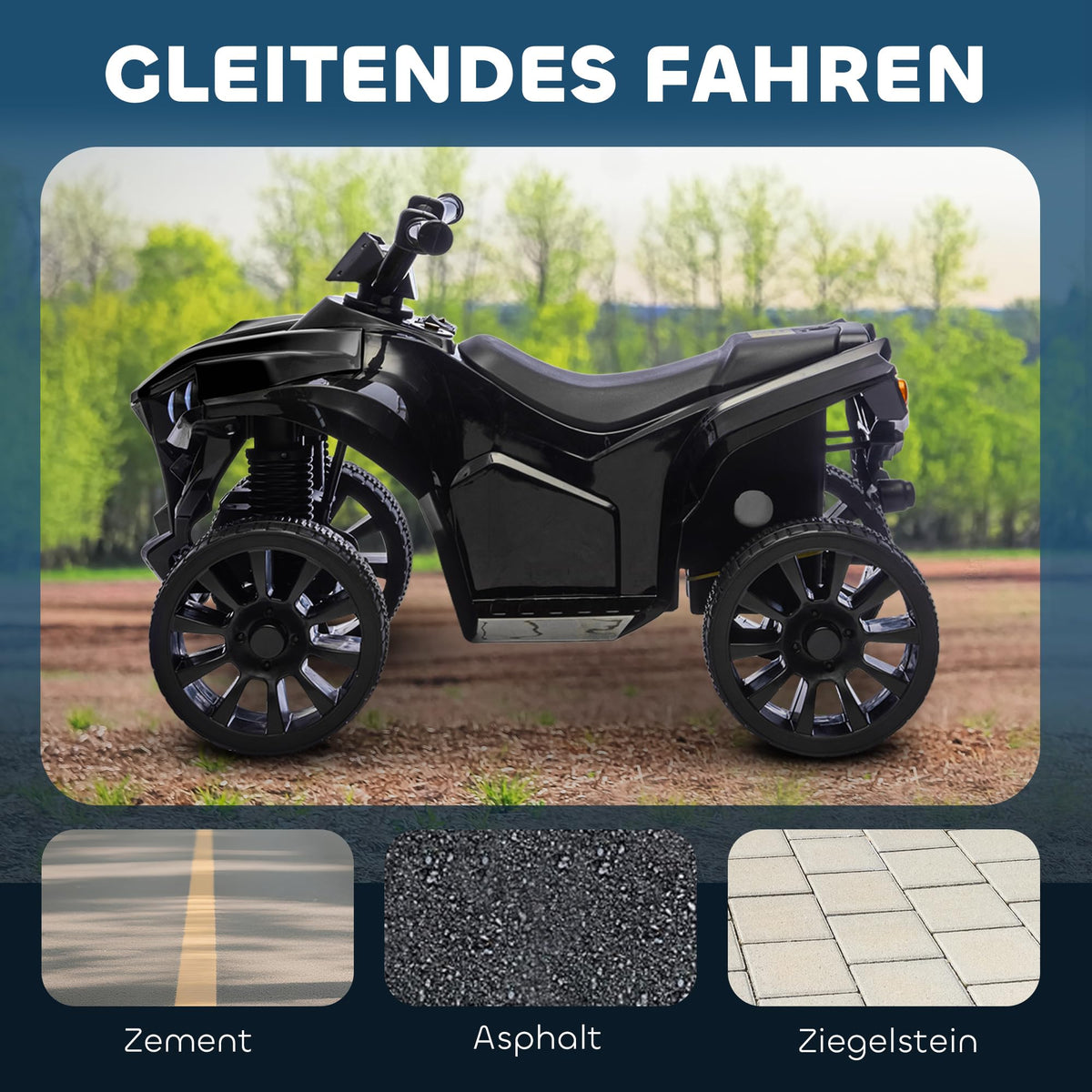 GARVEE 6V Elektro-Quad für Kinder ab 3 Jahren, Kinder Elektro-ATV mit LED-Scheinwerfern, Musikfunktion und Sicherem Fahrspaß, Schwarz