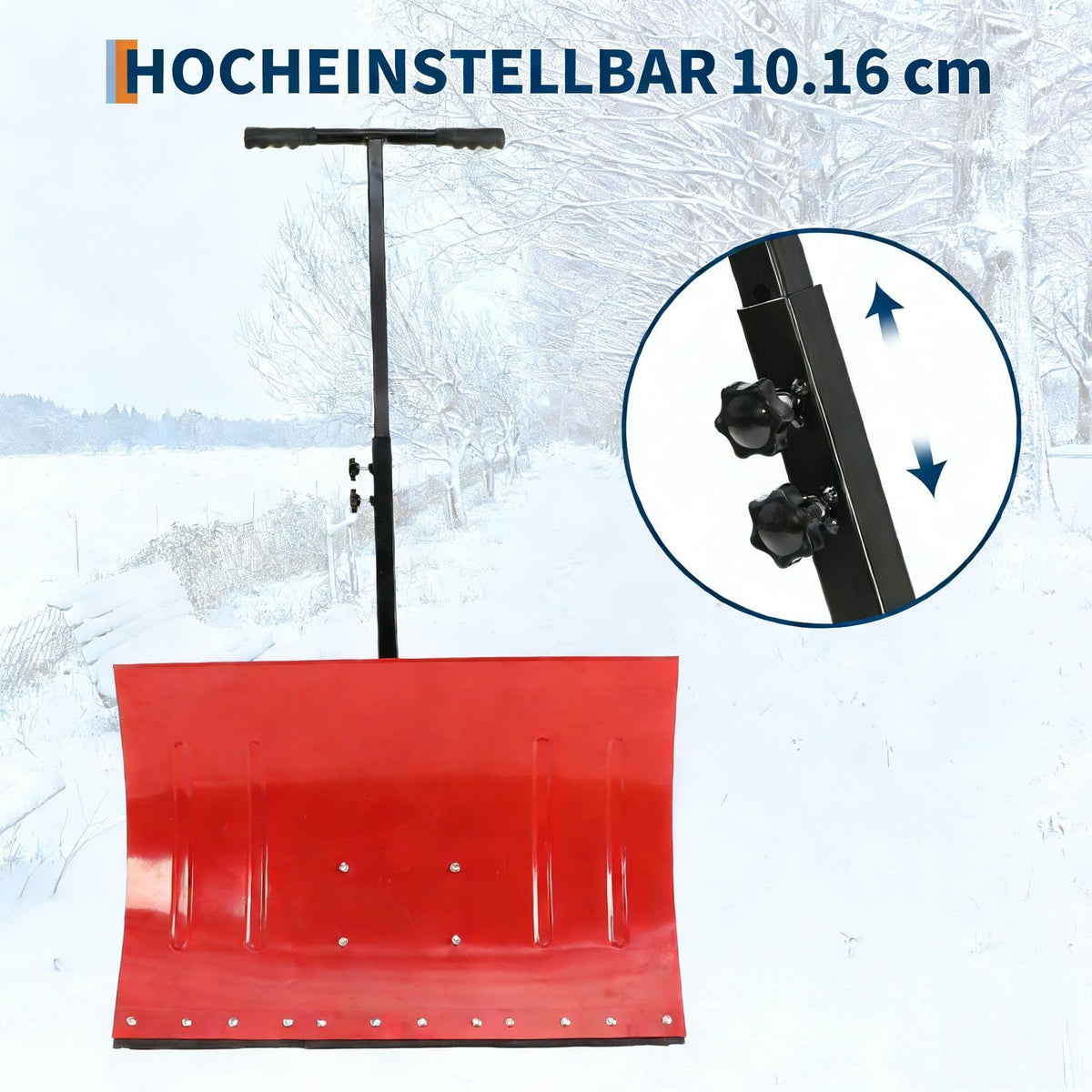 Garvee Schneeschieber mit Rädern – 74x42 cm Stahl-Klinge, 5-fach Höhenverstellung & höhenverstellbarer Griff für Einfahrt & Gehweg