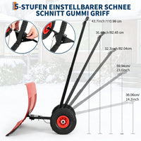 Garvee Schneeschieber mit Rädern – 74x42 cm Stahl-Klinge, 5-fach Höhenverstellung & höhenverstellbarer Griff für Einfahrt & Gehweg