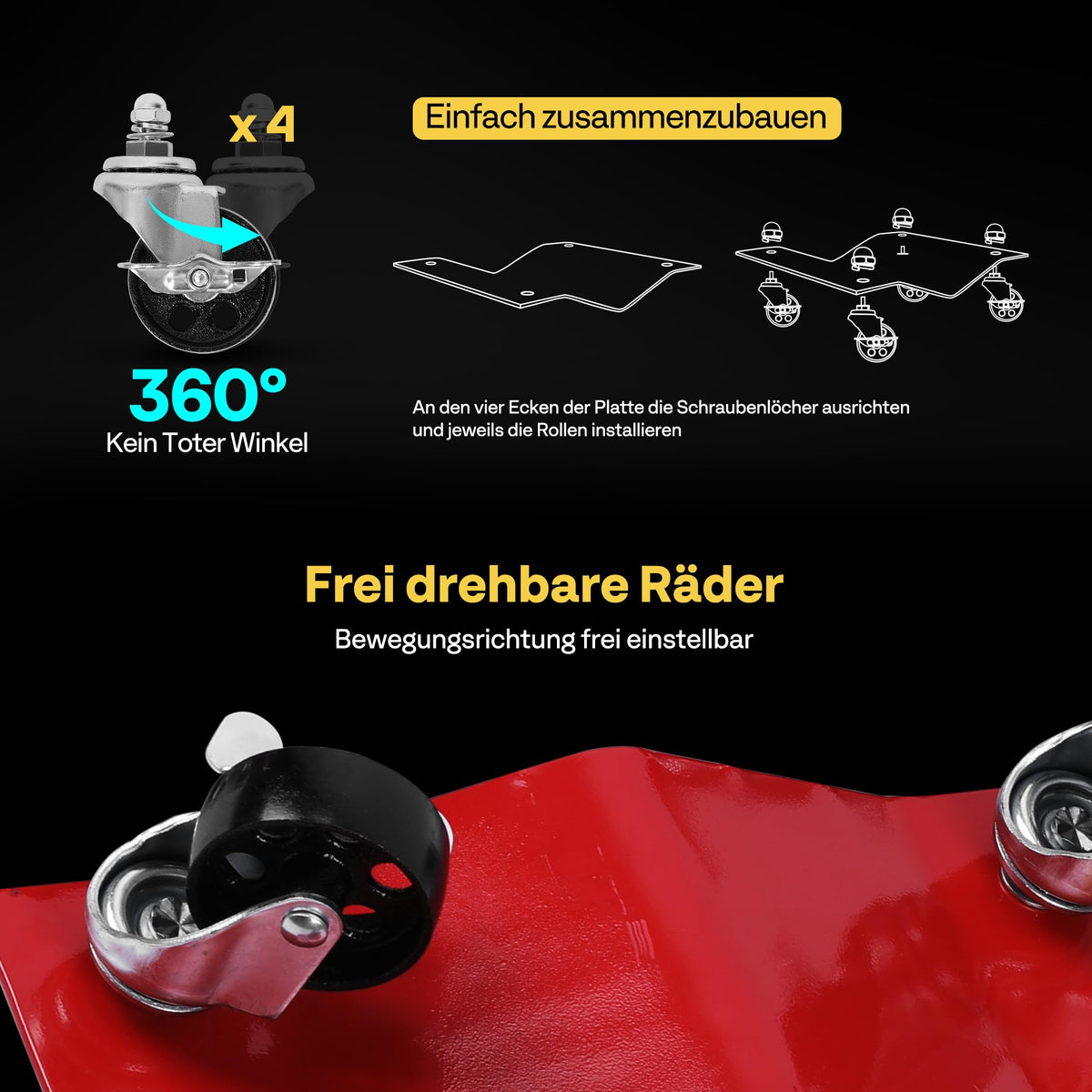 Garvee Auto-Rangierhilfe 2er-Set, 680 kg je Stück, 40 × 30 cm, 360° Rollen für Garage & Werkstatt