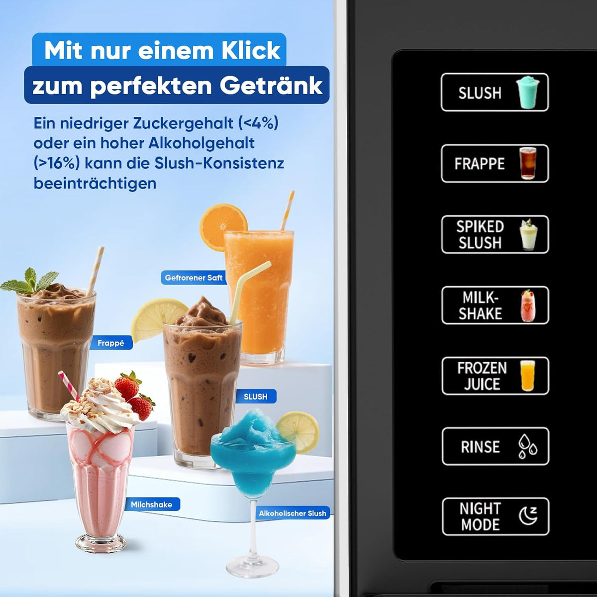 GARVEE 1,9 L Slush-Maschine für Zuhause, 5 Programme, 200-W-Kompressor, LED-Display & Selbstreinigung, ohne Eiswürfel für Slushies und Frozen Drinks
