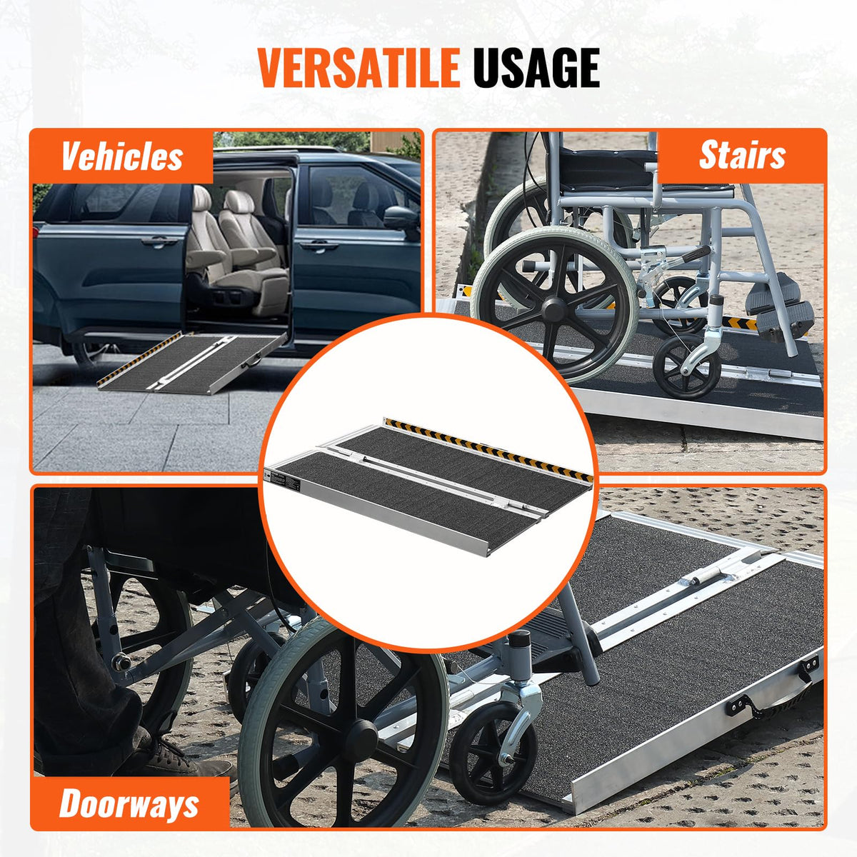 Garvee Rollstuhlrampe 60 cm, Faltbare Schwellenrampe aus Aluminium, Bis 272 kg Tragfähigkeit, Tragbare Auffahrrampe mit Griff für Türschwellen & Stufen