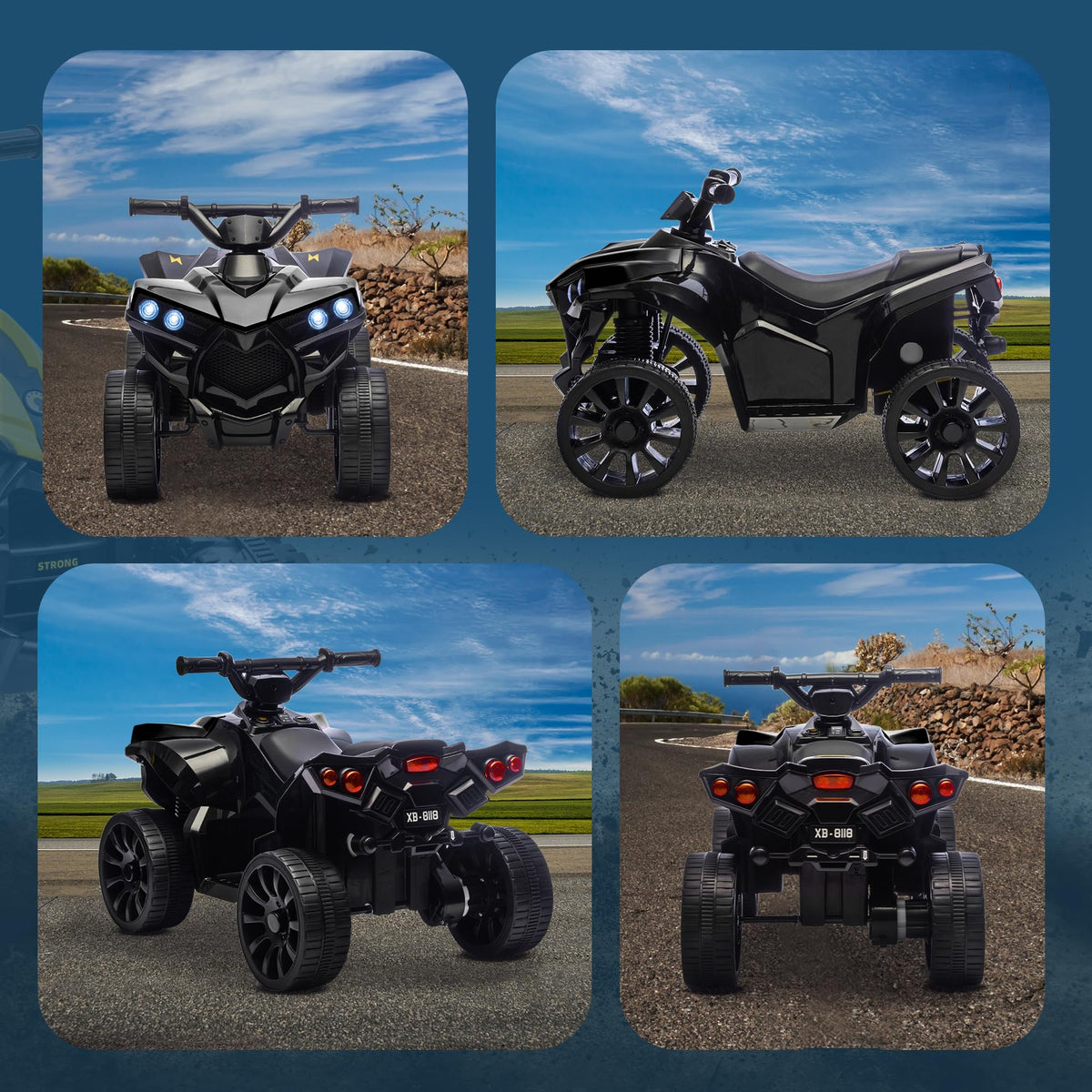 GARVEE 6V Elektro-Quad für Kinder ab 3 Jahren, Kinder Elektro-ATV mit LED-Scheinwerfern, Musikfunktion und Sicherem Fahrspaß, Schwarz