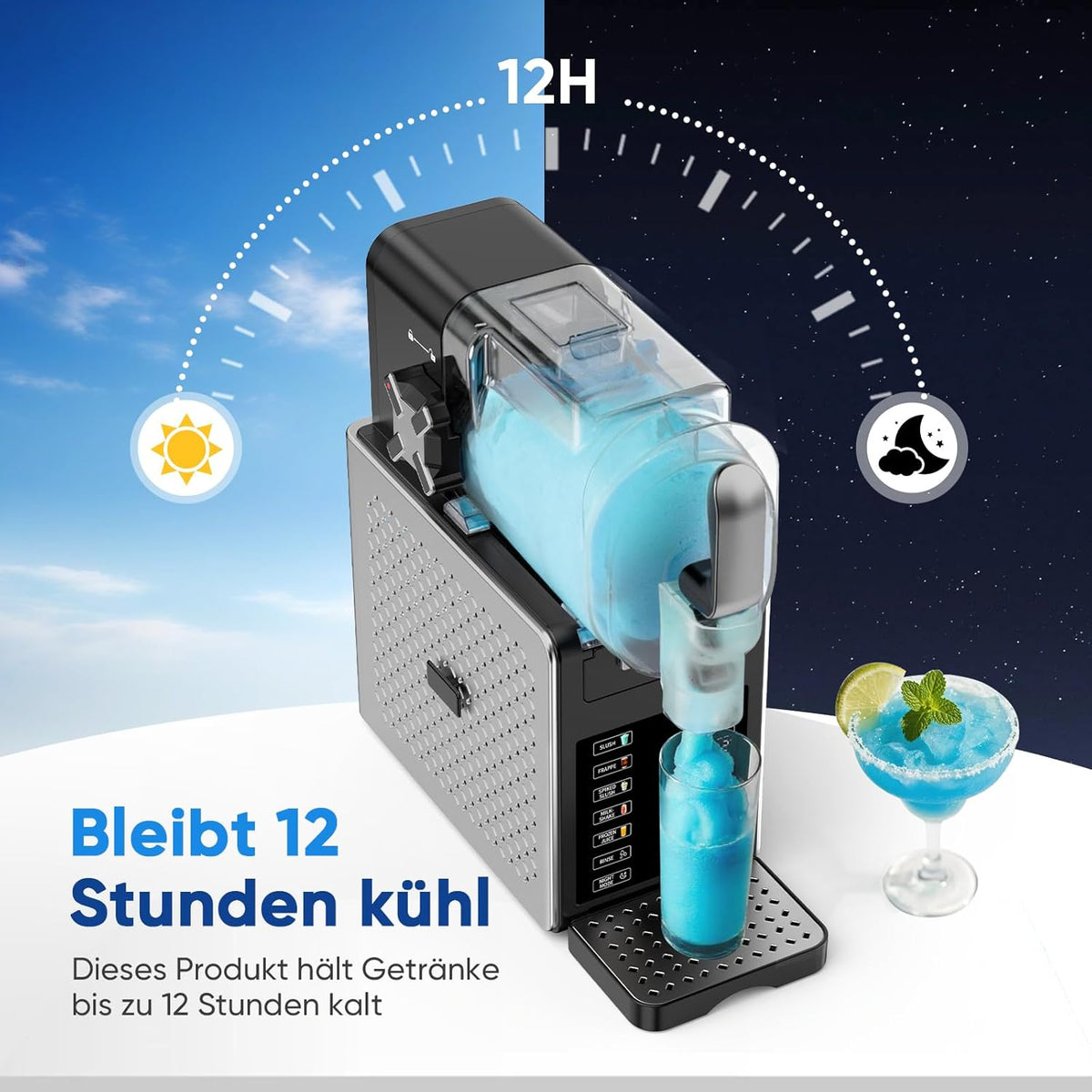 GARVEE 1,9 L Slush-Maschine für Zuhause, 5 Programme, 200-W-Kompressor, LED-Display & Selbstreinigung, ohne Eiswürfel für Slushies und Frozen Drinks