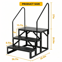 Garvee Wohnmobil Treppe 3 Stufen mit Handlauf, 300 Kg Tragkraft, Rutschfest, Stahl, Tragbar