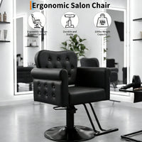 Garvee Hydraulischer Friseurstuhl aus PU-Leder, 360° Drehbar, Höhenverstellbar, mit Fußstütze, Schwarz