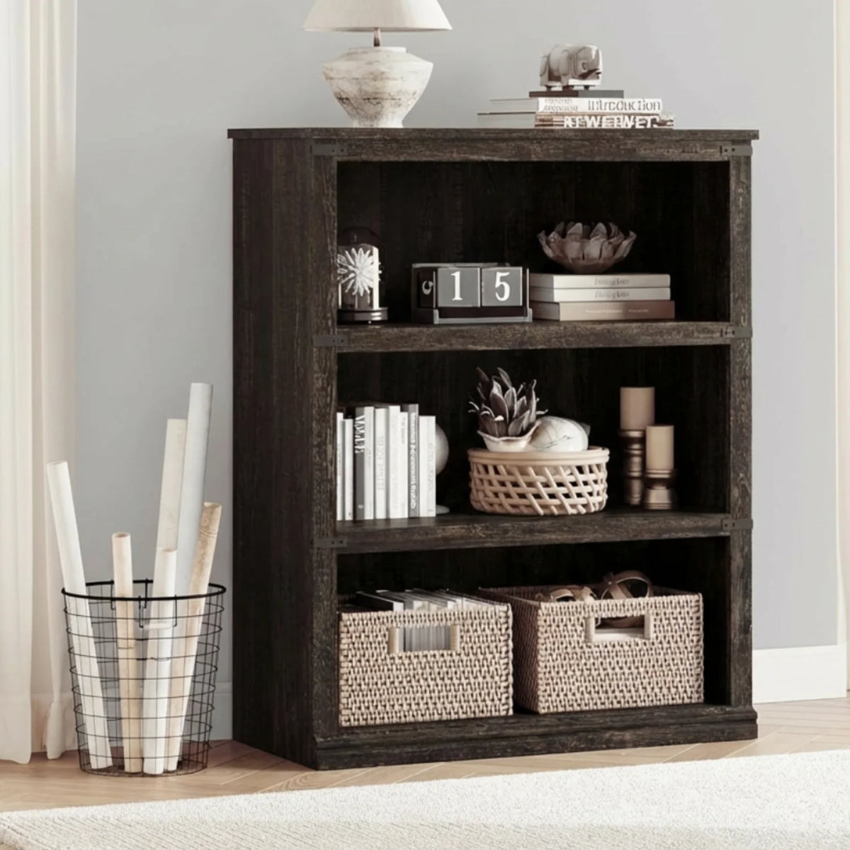 GARVEE Standregal, 4 Ebenen, 80 × 32 × 102 cm, MDF, Industrial-Design, Dunkle Eiche – für Wohnzimmer & Schlafzimmer