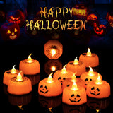 Garvee Halloween LED Kürbislichter 12er Set, Flackernde LED Teelichter, Batteriebetrieben, Jack-O'-Lantern Deko für Party, Tisch & Kürbis, Orange