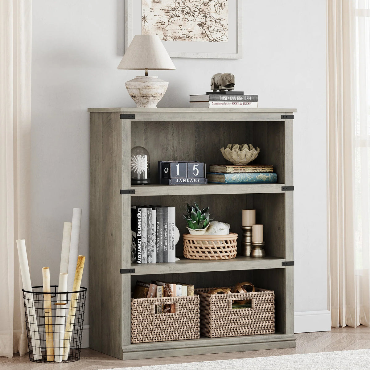 GARVEE Standregal, 4 Ebenen, 80 × 32 × 102 cm, MDF, Industrial-Design, Grau – für Wohnzimmer & Büro