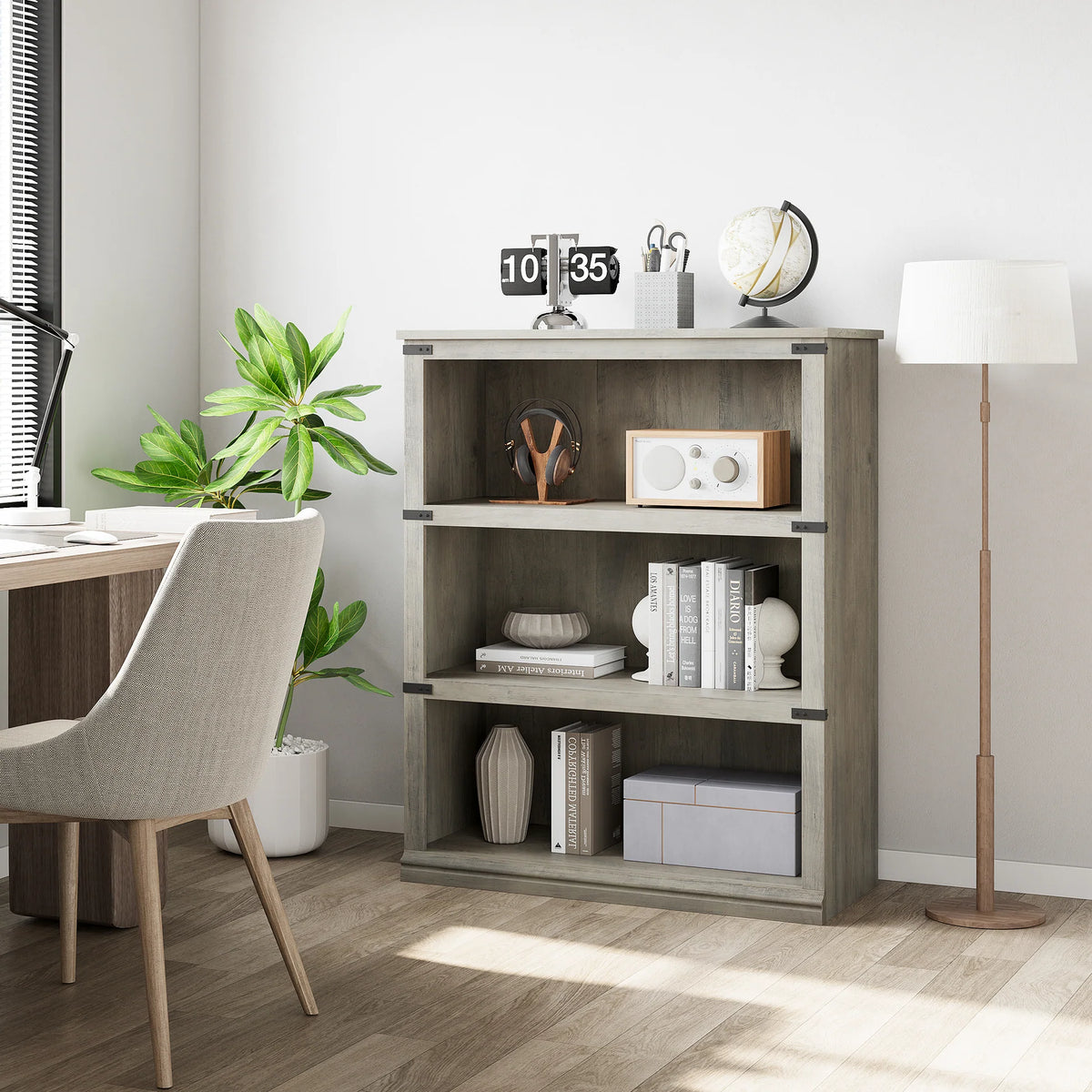 GARVEE Standregal, 4 Ebenen, 80 × 32 × 102 cm, MDF, Industrial-Design, Grau – für Wohnzimmer & Büro