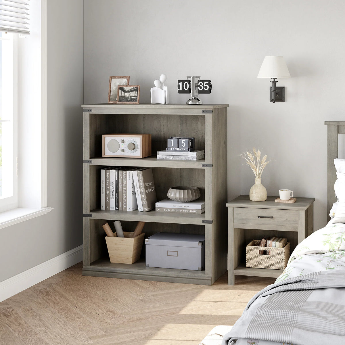 GARVEE Standregal, 4 Ebenen, 80 × 32 × 102 cm, MDF, Industrial-Design, Grau – für Wohnzimmer & Büro