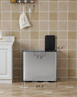 Garvee 60L Edelstahl Drei-Fächer Mülltonne Mit Pedal Geruchsverschluss Für Küche Büro Restaurant Silber