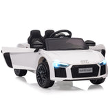 Garvee Weiß 12V Kinder Elektroauto Sportwagen Audi R8 Modell Polizei mit Fernbedienung LED Musik für Kinder 3-8 Jahre - Weiß