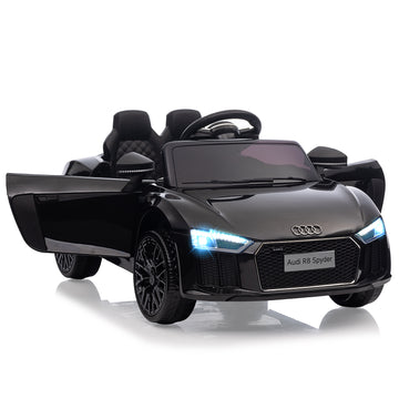 Garvee Schwarz 12V Kinder Elektroauto Sportwagen Audi R8 Modell Polizei mit Fernbedienung LED Musik für Kinder 3-8 Jahre
