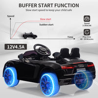 Garvee Schwarz 12V Kinder Elektroauto Sportwagen Audi R8 Modell Polizei mit Fernbedienung LED Musik für Kinder 3-8 Jahre