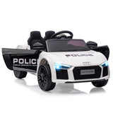 Garvee 12V Kinder Elektroauto Sportwagen Audi R8 Modell Polizei mit Fernbedienung LED Musik für Kinder 3-8 Jahre - Schwarz / Weiß