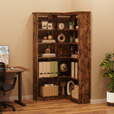 GARVEE Eckbücherregal, 5 Ebenen, MDF, Landhausstil, Braun – für Wohnzimmer & Schlafzimmer - Braun