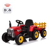 GARVEE 12V Kindertraktor mit Anhänger und Fernbedienung, 7 LED-Scheinwerfer, Musik, USB, Sicherheitsgurt, bis 30 kg, Rot, 3–6 Jahre - Rot