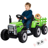 GARVEE 12V Kindertraktor mit Anhänger und Fernbedienung, 7 LED-Scheinwerfer, Musik, USB, Sicherheitsgurt, bis 30 kg, für Kinder 3–6 Jahre - Grün
