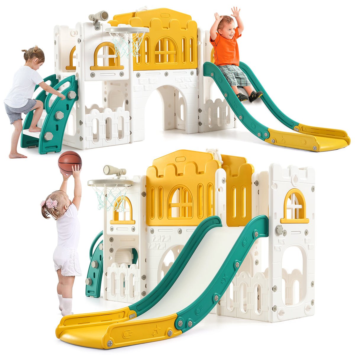 Garvee 8-in-1 Kinder Rutsche – Klettern, Basketballkorb, Tunnel, Stauraum, Modernes Design, 1–3 Jahre