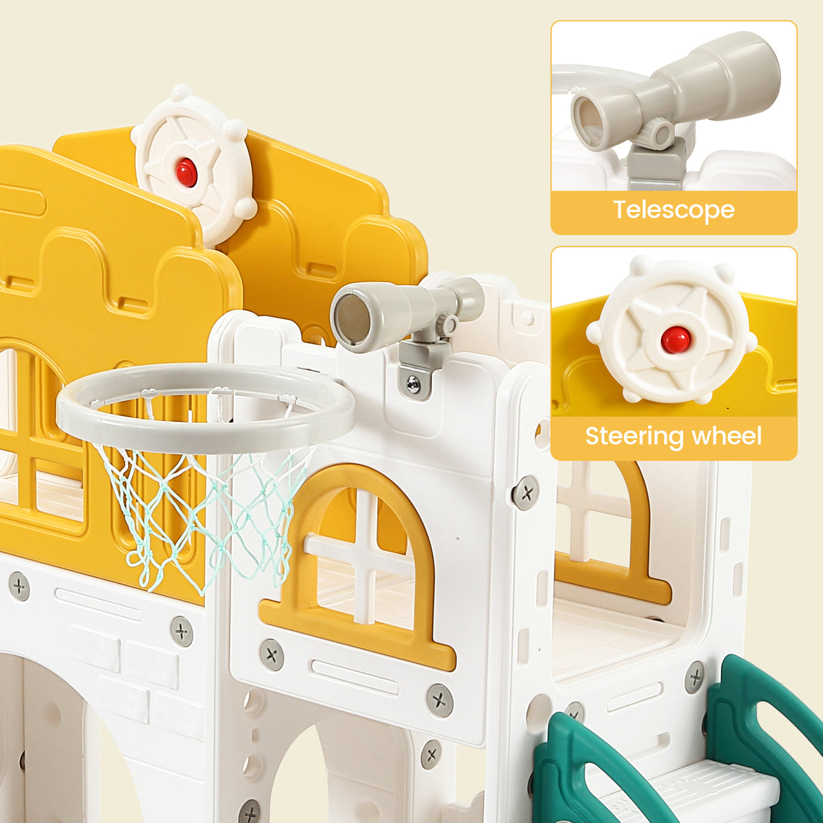 Garvee 8-in-1 Kinder Rutsche – Klettern, Basketballkorb, Tunnel, Stauraum, Modernes Design, 1–3 Jahre