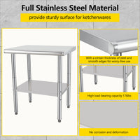 Garvee Edelstahl Arbeitstisch – 76×61×89 cm, Verstellbares Unterregal, Poliert für Küche & Restaurant