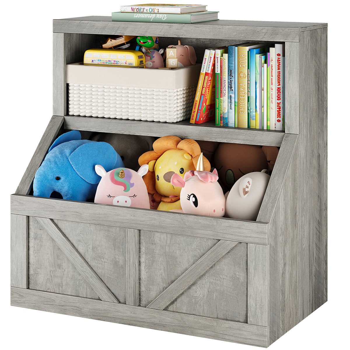 Garvee Kinder Bücherregal & Spielzeugaufbewahrung 2-stufig – Holz, 80×42×81 cm, Grau für Spielzimmer & Kindergarten