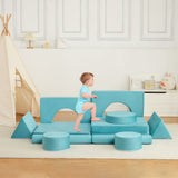 Garvee 15-teiliges modulares Sofa für Kinder, umwandelbar, widerstandsfähiger Schaumstoff, weicher Samt, waschbare Bezüge, Spielzimmer, 140×72×48 cm - Türkis