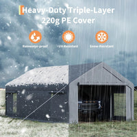 GARVEE Schwerlast Carport 7,6 × 4 m, Mobiler Auto Unterstand mit 220 g/m² PE-Plane, Rolltoren & Abnehmbaren Seitenwänden, Stahlrahmen für Autos, Transporter & Boote, Grau