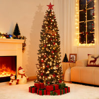Garvee 180 cm Pre-Lighted Weihnachtsbaum – 200 Farbwechsel-LEDs, PVC Bleistifttanne mit Fußpedal