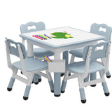 Garvee Kindertisch-Set, 1 Tisch + 4 Stühle, höhenverstellbar, mit Rückenlehne, pflegeleicht, Grau - Grau
