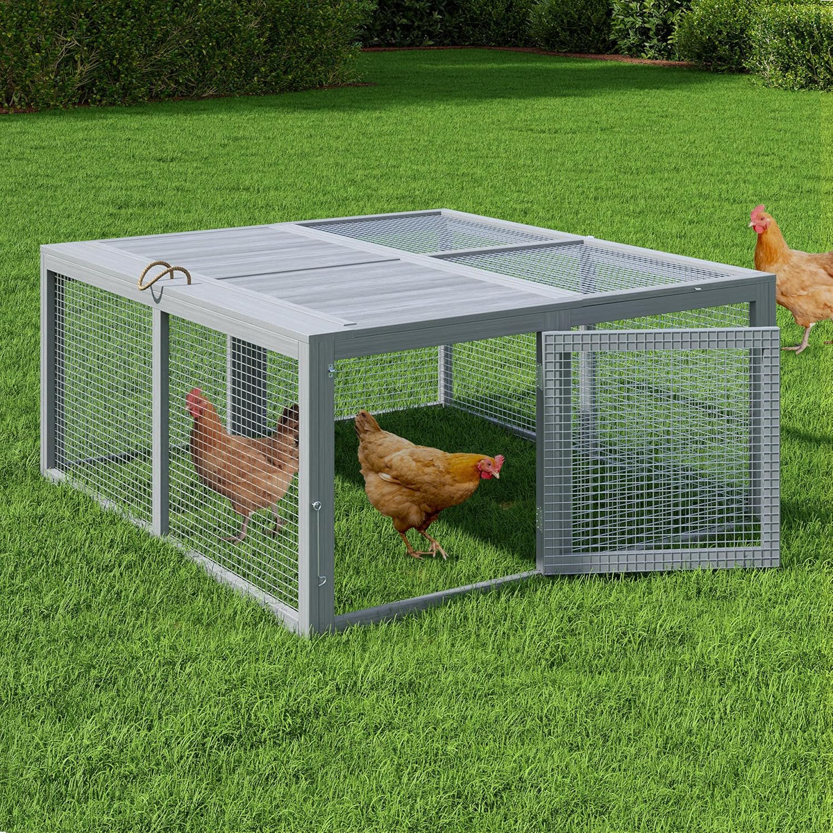 Garvee Faltbares Kleintiergehege 115 × 107 × 51 cm, Freilauf aus Kiefernholz & verzinktem Draht mit Tragegriff für Hühner & Kaninchen