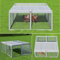 Garvee Faltbares Kleintiergehege 115 × 107 × 51 cm, Freilauf aus Kiefernholz & verzinktem Draht mit Tragegriff für Hühner & Kaninchen