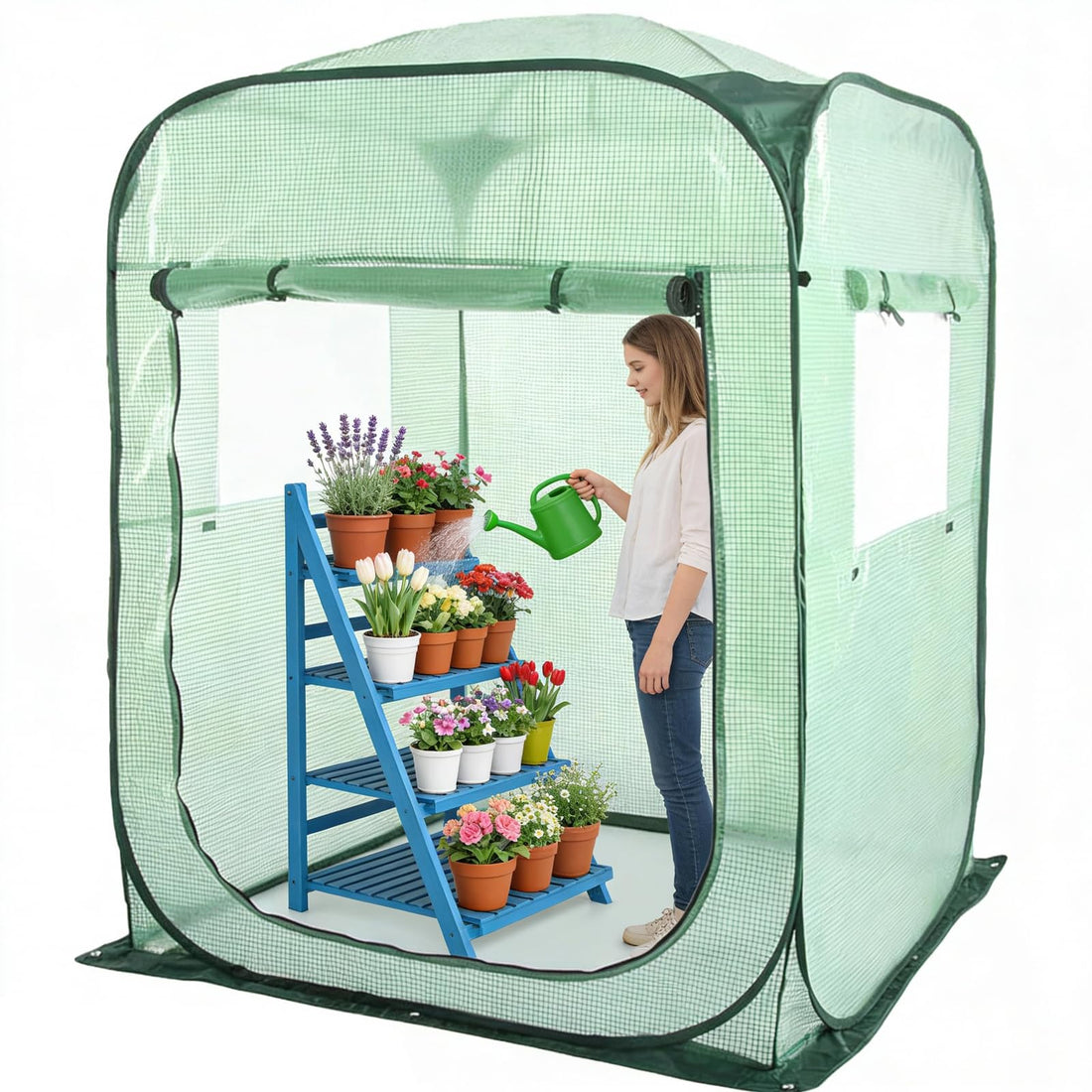 Garvee Pop-Up Gewächshaus 122×122×162 cm, PE Abdeckung, Transparent, Für Garten & Innen
