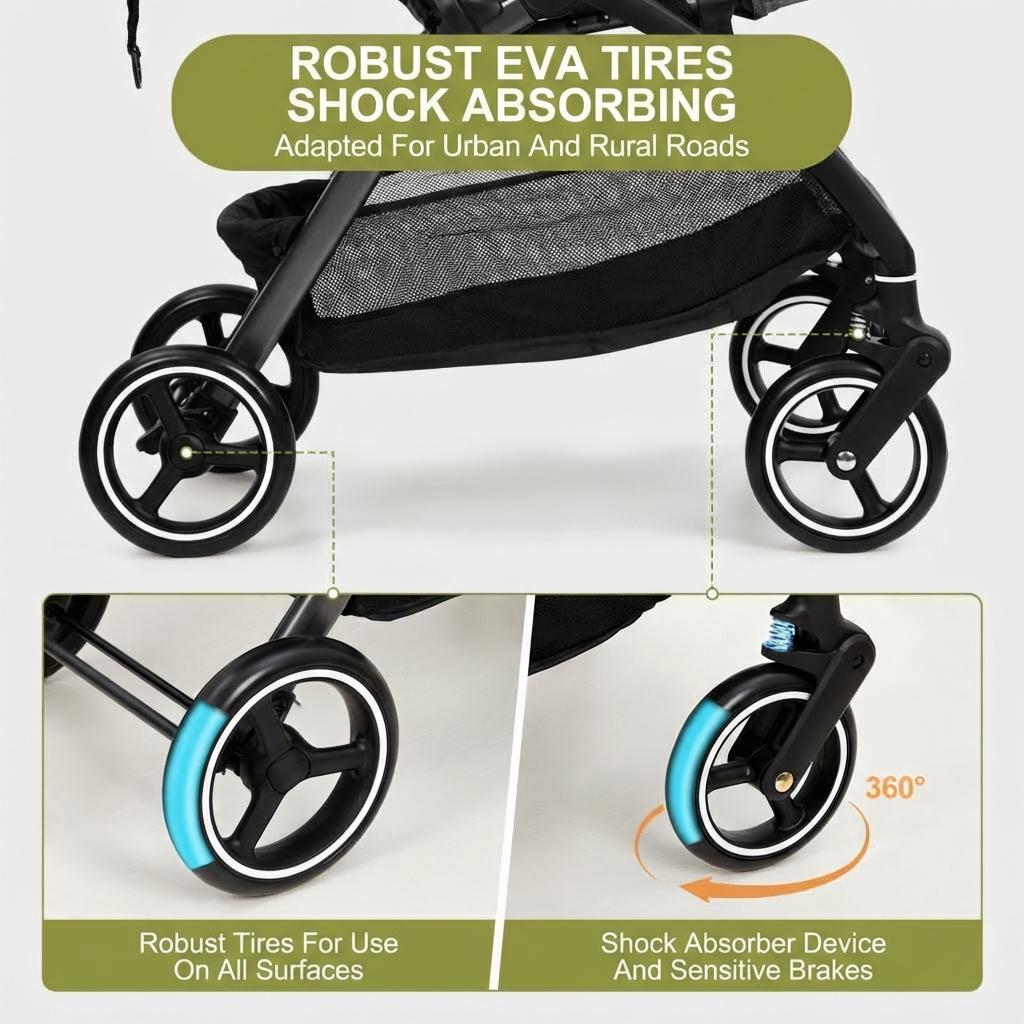 GARVEE Faltbarer Kinderwagen für Babys 0–36 Monate, Leichter Reisebuggy mit Verstellbarer Rückenlehne, Komfortabel und Platzsparend, Grau