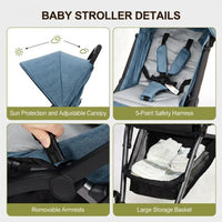 GARVEE Faltbarer Kinderwagen für Babys 0–36 Monate, Leichter Reisebuggy mit Verstellbarer Rückenlehne, Komfortabel und Platzsparend, Blau