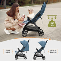 GARVEE Faltbarer Kinderwagen für Babys 0–36 Monate, Leichter Reisebuggy mit Verstellbarer Rückenlehne, Komfortabel und Platzsparend, Blau