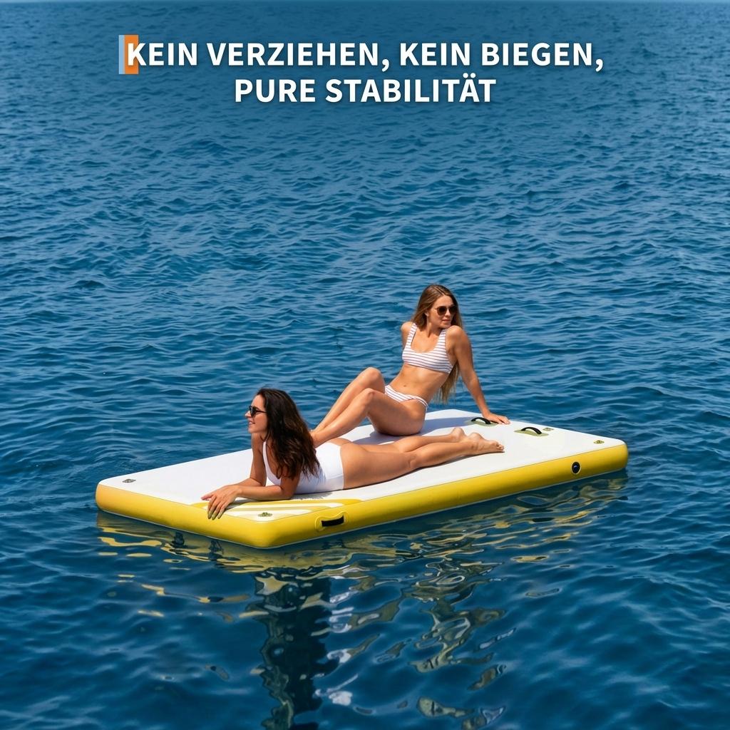 Garvee Aufblasbare Schwimmplattform 1.8 x 1.5 m, Für 3–5 Personen, Rutschfest, PVC, Mit Leiter, Für See & Wasser, Gelb