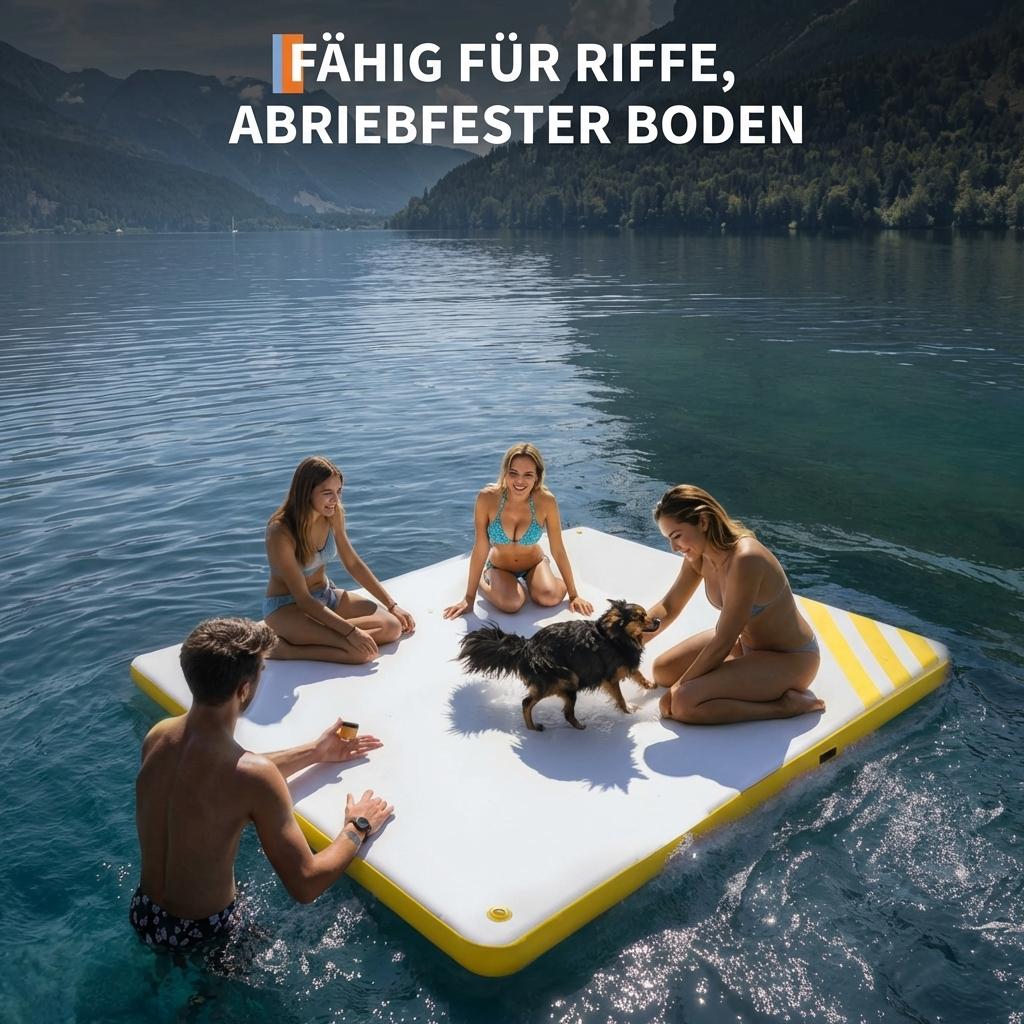 Garvee Aufblasbare Schwimmplattform 3 x 1.8 m, Für 5–8 Personen, Rutschfest, PVC, Mit Leiter, Für See & Wasser, Gelb