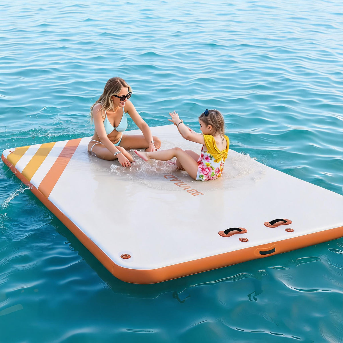 Garvee Aufblasbare Schwimmplattform 1,8 x 1,5 m, Für 3–5 Personen, Rutschfest, PVC, Mit Leiter, Für See & Wasser, Orange
