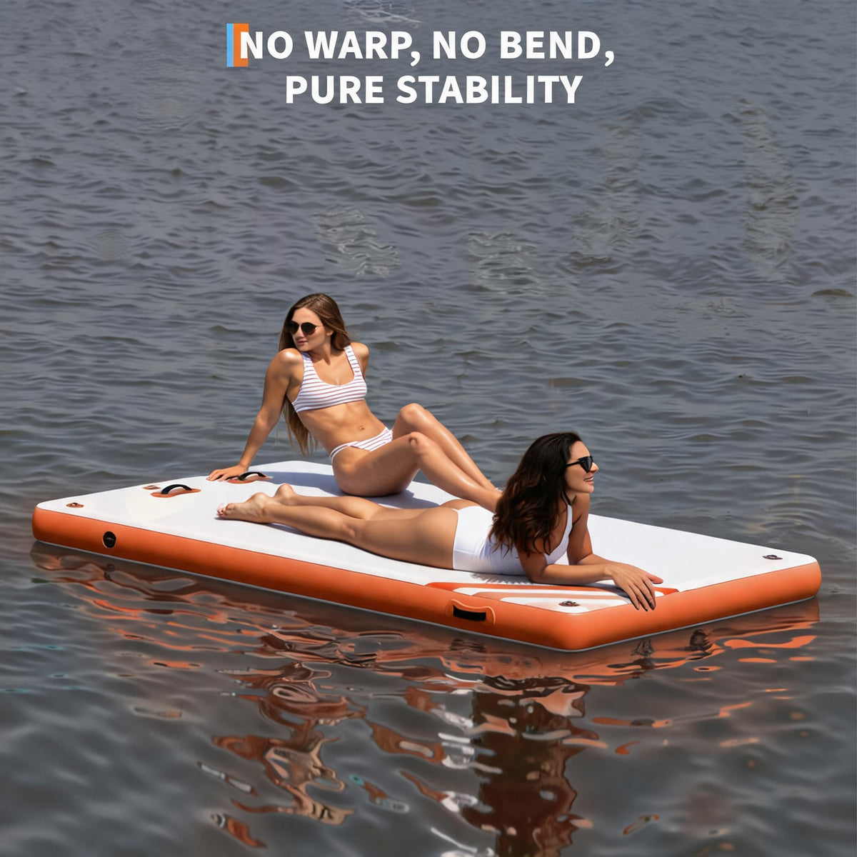 Garvee Aufblasbare Schwimmplattform 1,8 x 1,5 m, Für 3–5 Personen, Rutschfest, PVC, Mit Leiter, Für See & Wasser, Orange