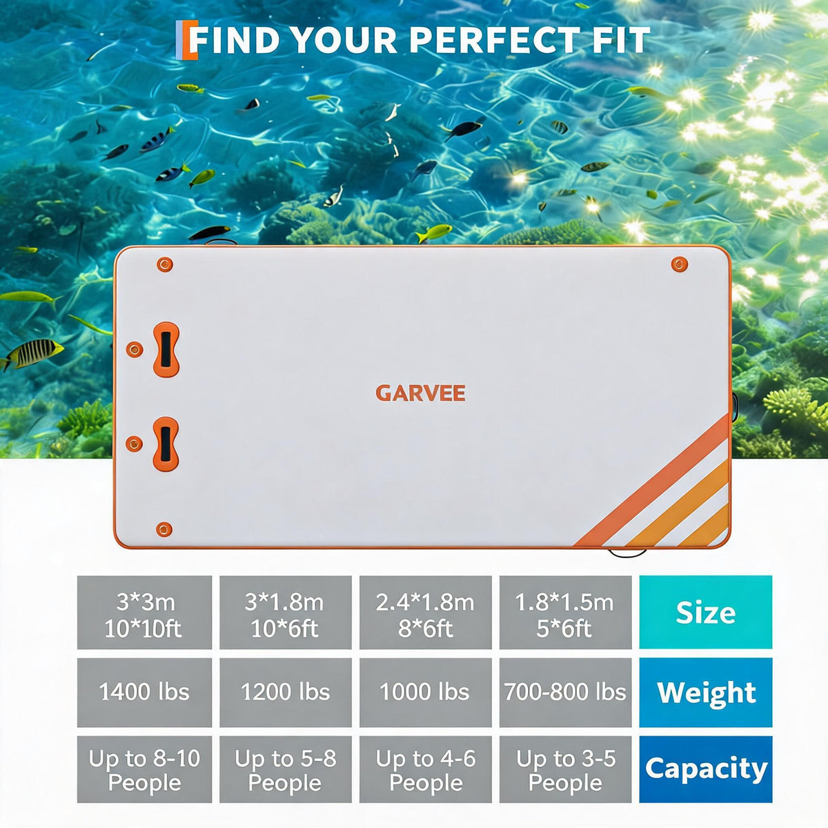 Garvee Aufblasbare Schwimmplattform 1,8 x 1,5 m, Für 3–5 Personen, Rutschfest, PVC, Mit Leiter, Für See & Wasser, Orange