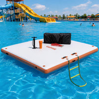 Garvee Aufblasbare Schwimmplattform 1,8 x 1,5 m, Für 3–5 Personen, Rutschfest, PVC, Mit Leiter, Für See & Wasser, Orange