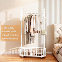 Garvee Mobiler Kleiderständer 80 × 32 × 175 cm, Garderobenständer aus Metall mit Kleiderstange, Seitenhaken, Aufbewahrungskorb, 54 kg Tragkraft & feststellbaren 360°-Rollen, Weiß