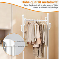 Garvee Mobiler Kleiderständer 80 × 32 × 175 cm, Garderobenständer aus Metall mit Kleiderstange, Seitenhaken, Aufbewahrungskorb, 54 kg Tragkraft & feststellbaren 360°-Rollen, Weiß