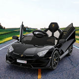 Garvee Lamborghini Kinder Elektroauto 12 V mit 2 × 25 W, Scherentüren, 2,4-GHz-Fernbedienung, LED, Musik, Federung und Sicherheitsgurt, Schwarz, für Kinder 3–8 Jahre - Schwarz