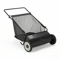 Garvee Rasenkehrer 66 cm mit 4 Bürsten, 200 L Beutel, Höhenverstellbar, Stahlrahmen, Schwarz